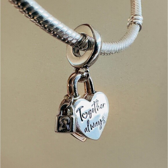 NEW Authentic Pandora 2tone Padlock Heart Charm / Pandora Bracelet - Picture 7 of 7
